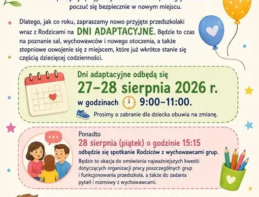 Dni adaptacyjne w przedszkolu w Stopnicy – zaproszenie dla nowych przedszkolaków