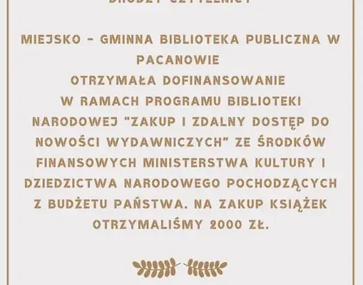 Biblioteka wzbogaci księgozbiór dzięki dotacji z Programu Biblioteki Narodowej