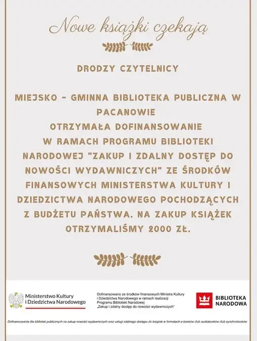 Biblioteka wzbogaci księgozbiór dzięki dotacji z Programu Biblioteki Narodowej