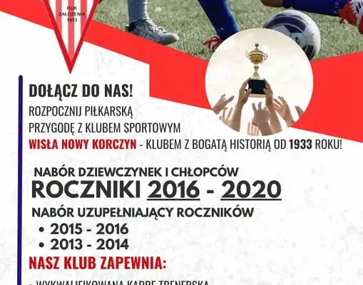 KS Wisła Nowy Korczyn ogłasza nabór młodych piłkarzy i piłkarek