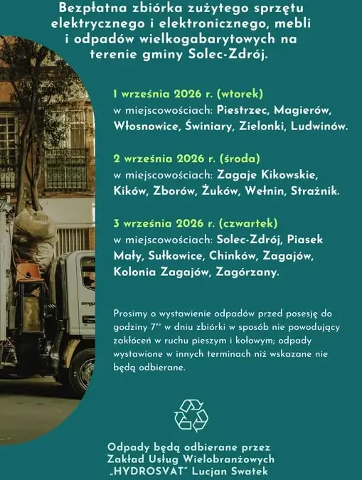 Bezpłatna zbiórka elektroodpadów i mebli w gminie Solec-Zdrój – sprawdź terminy