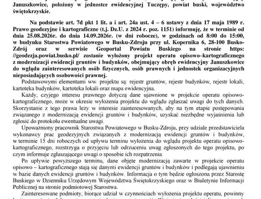 Wyłożenie projektu modernizacji ewidencji gruntów w Januszkowicach