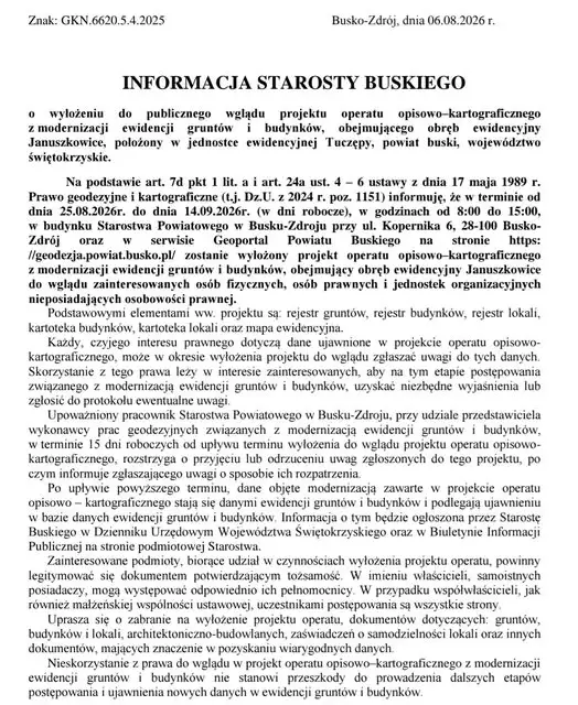 Wyłożenie projektu modernizacji ewidencji gruntów w Januszkowicach
