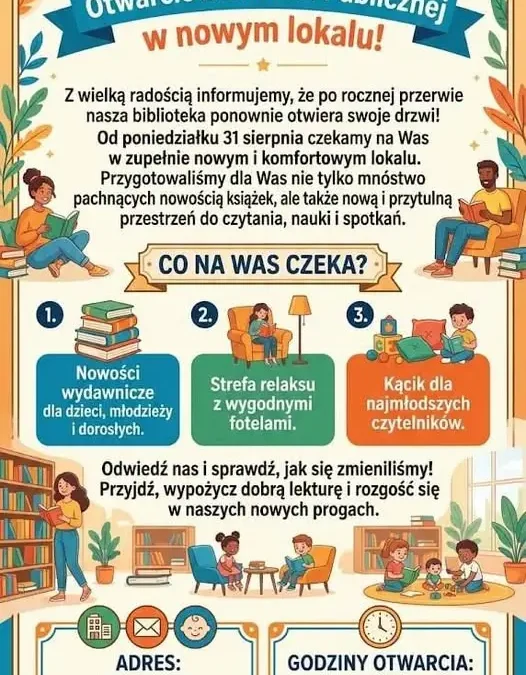 Biblioteka w Tuczępach w nowym lokalu – zaprasza od poniedziałku