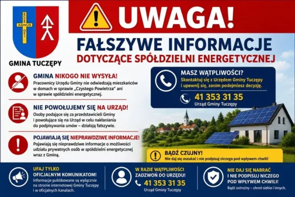 Uwaga na oszustów! Gmina Tuczępy ostrzega przed firmami oferującymi pomoc w programie Czyste Powietrze