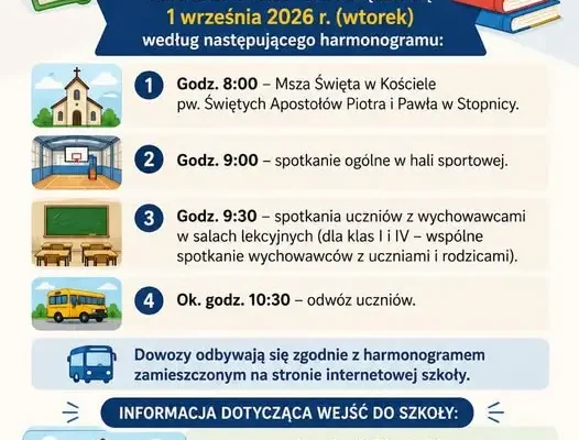 Rozpoczęcie roku szkolnego 2026/2027 w Stopnicy – harmonogram i ważne informacje