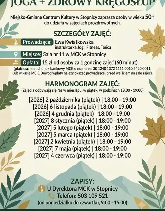 Joga i zdrowy kręgosłup – nowe zajęcia dla seniorów w Stopnicy
