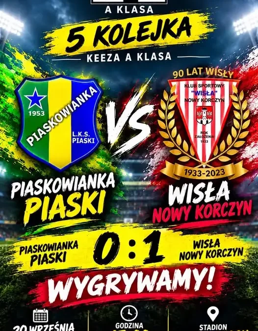 Wisła Nowy Korczyn wygrywa na wyjeździe z Piaskowianką Piaski 1:0