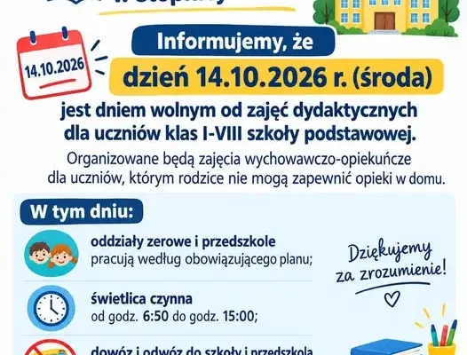 Dzień wolny od zajęć w Szkole Podstawowej w Stopnicy – 14 października 2026