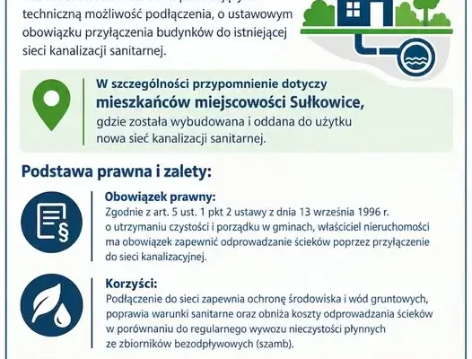 Sułkowice: gmina przypomina o obowiązku przyłączenia do nowej kanalizacji